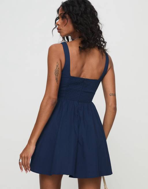 Princess Polly - Martie - Robe patineuse structurée à encolure carrée - Bleu marine, 4 de 4