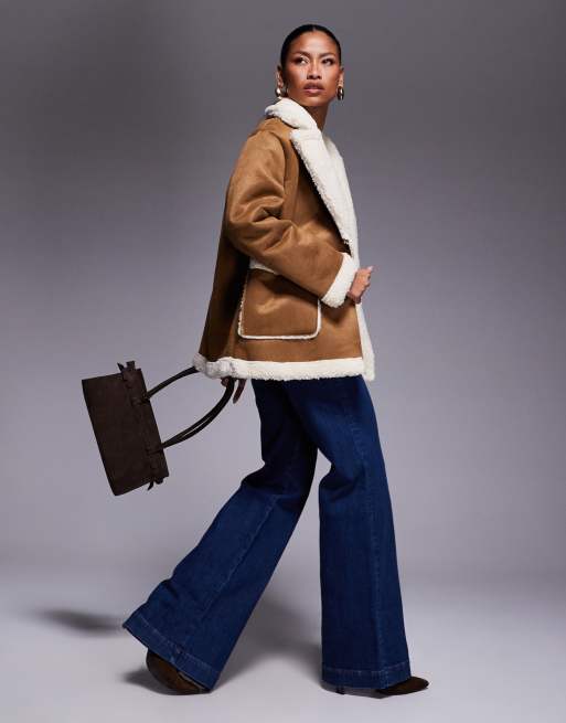 Princess Polly Marysville suede collared borg fur trim pocket