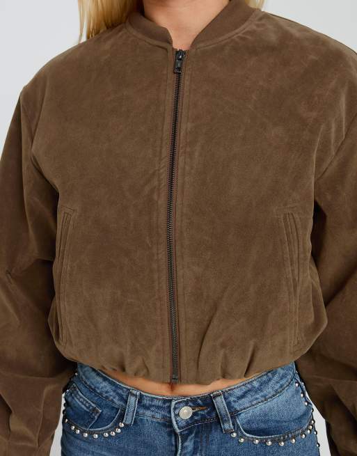 Princess Polly - Mastery - Bomber court en imitation daim avec manches ballon - Marron, 2 de 4