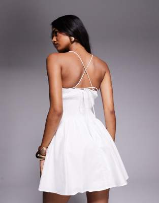 Princess Polly Matisse cotton deep shirred waist cami skater mini dress in  white | ASOS