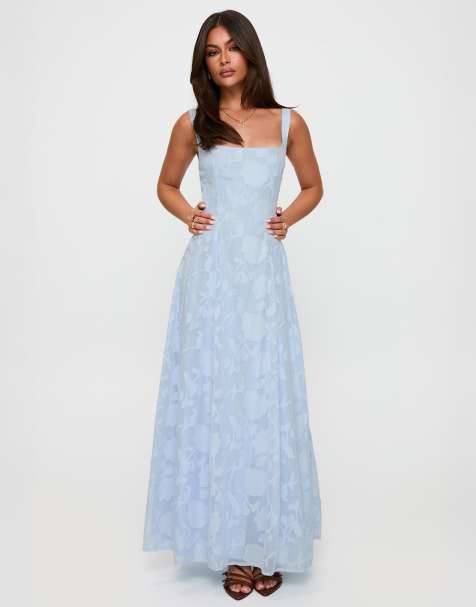 Princess Polly - Maxi jurk met burn-out bloemenprint en vierkante hals in lichtblauw - view 1