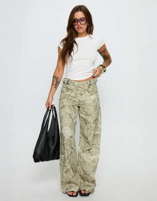 Princess Polly Mckinley Cross Over Belt Detail Wide Leg Mid Rise Jeans In Multi