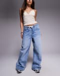 [Princess Polly] Princess Polly Mellowed Out slouchy ribbon tie wide leg jeans in mid blue wash 10 Mid blue