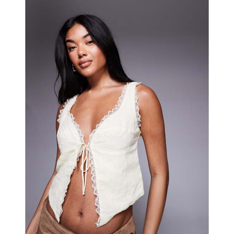 Princess Polly Merrelle scallop lace trim detail tie split front