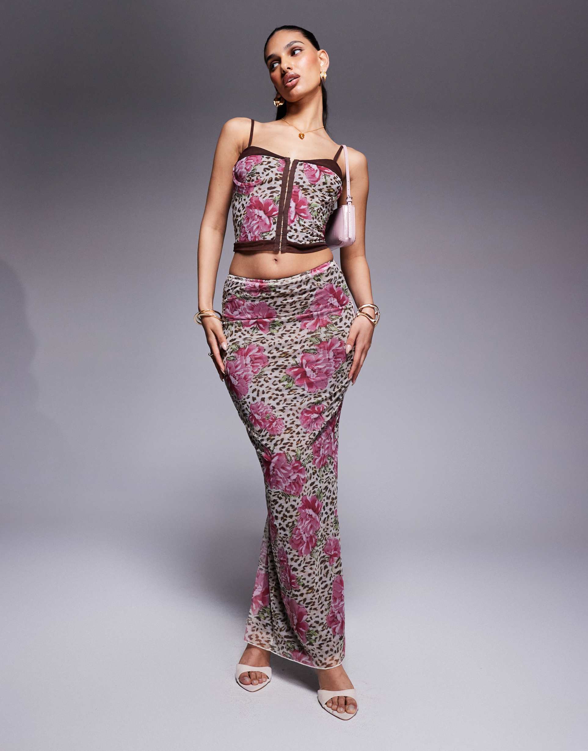princess polly mesh back split maxi skirt in animal flower print - part of a set