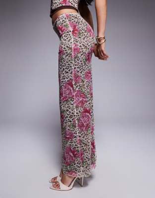 Princess Polly Mesh Back Split Maxi Skirt In Animal Print