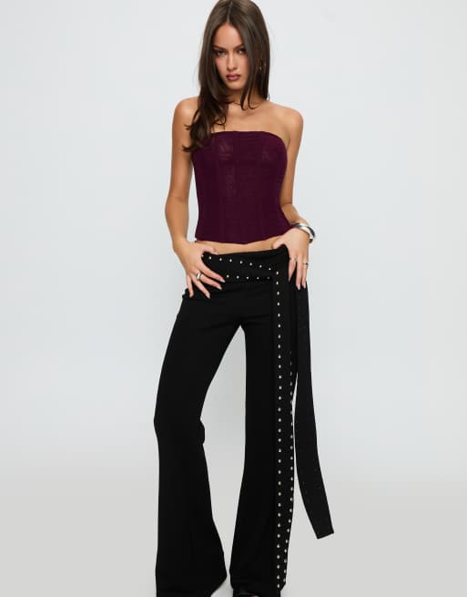 Princess Polly mesh bandeau corset top in plum, 2 of 4
