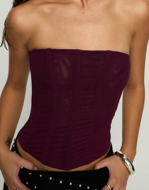 Princess Polly mesh bandeau corset top in plum, 4 of 4
