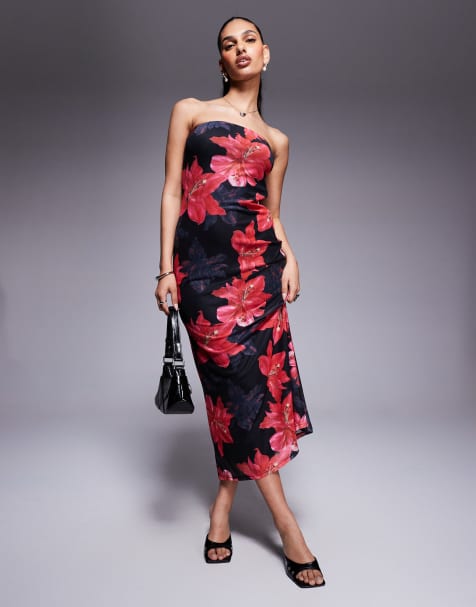 Princess Polly mesh bandeau maxi dress in red and black flower print - view 1