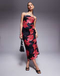 [Princess Polly] Princess Polly mesh bandeau maxi dress in red and black flower print-Multi 16 Red And Black