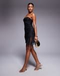 [Princess Polly] Princess Polly mesh bandeau tie side mini dress in black print-Red 16 BLACK