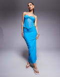 [Princess Polly] Princess Polly mesh bandeau twist split front top and maxi skirt set in turquoise-Blue 4 BLUE
