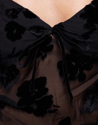 Princess Polly Mesh V Neck Tie Front Cami Top In Black