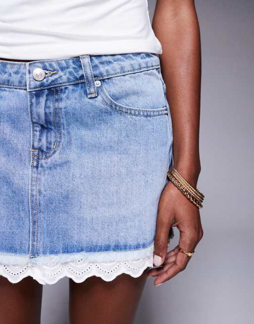 Princess Polly – Mini-Jeansrock in Mittelblau mit Spitzenbesatz, 4 von 5