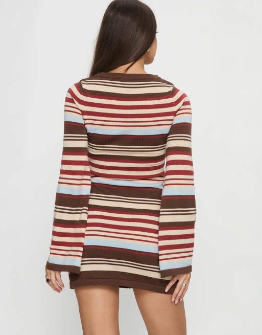 Princess Polly – Mini-Strickkleid mit mehrfarbigen Streifen und durchgehender Knopfleiste, 3 von 4