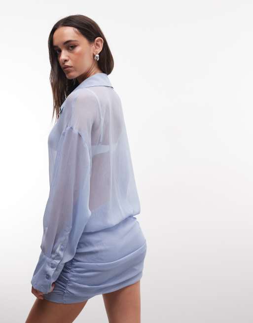 Princess Polly - Moonrising - Vestito camicia a maniche ampie trasparente con gonna aderente blu, 4 di 4
