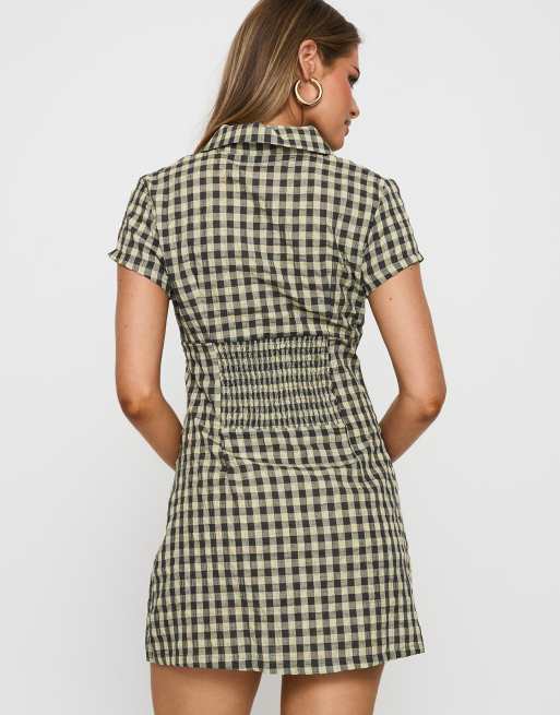 Princess Polly Motley cotton fitted mini shirt dress in brown