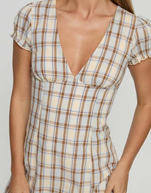 princess polly brown checkered dress Arianwyn Mini Dress Brown Check