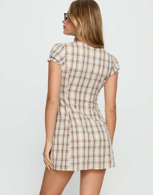 princess polly brown checkered dress Juanette Halter Mini Dress | Brown Check | Womens