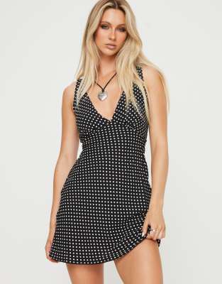 Princess Polly Nellie Plunge Neck Tie Back Detail Mini Dress In Black