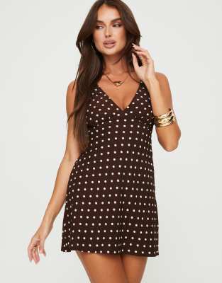 Princess Polly Nellie Mini Dress In Brown Polka Dot
