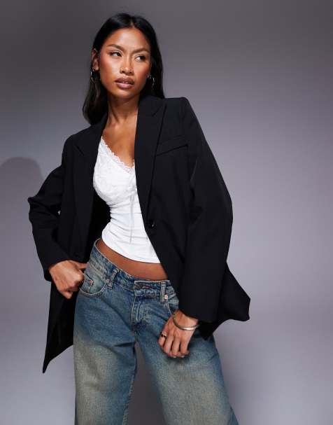 Princess Polly Nessie oversized tailored blazer in black - view 1