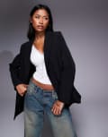 [Princess Polly] Princess Polly Nessie oversized tailored blazer in black 16 BLACK
