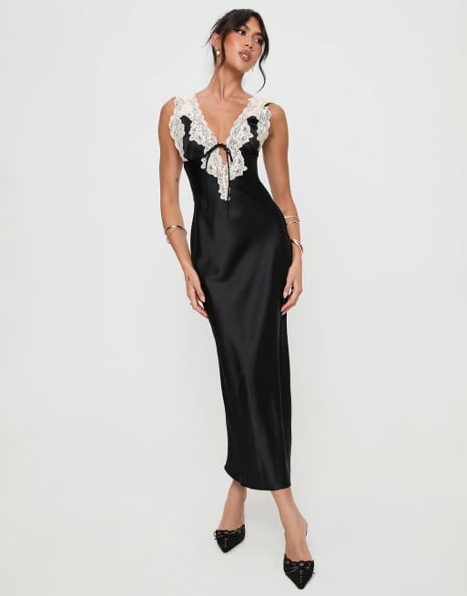 Princess Polly - Nourish - Robe courte avec liens devant et dentelle contrastante - Noir, 2 de 4