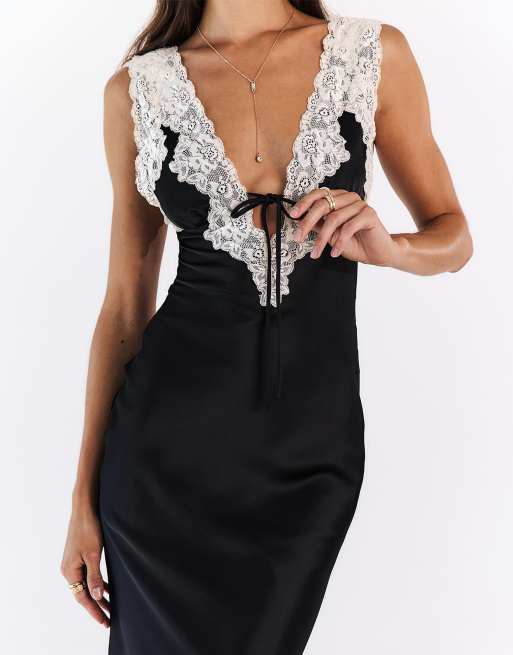 Princess Polly - Nourish - Robe courte avec liens devant et dentelle contrastante - Noir, 4 de 4