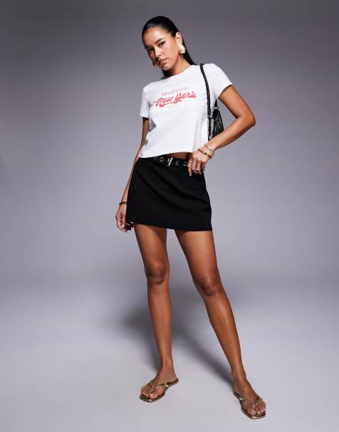 Princess Polly Nozomi eyelet belt detail mini skirt in black - view 1