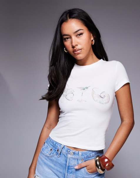 Princess Polly Odyssey shell and martini print baby tee in white - view 1