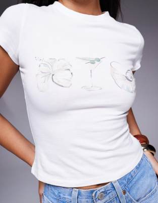 Princess Polly Odyssey Shell And Martini Print Baby Tee In White