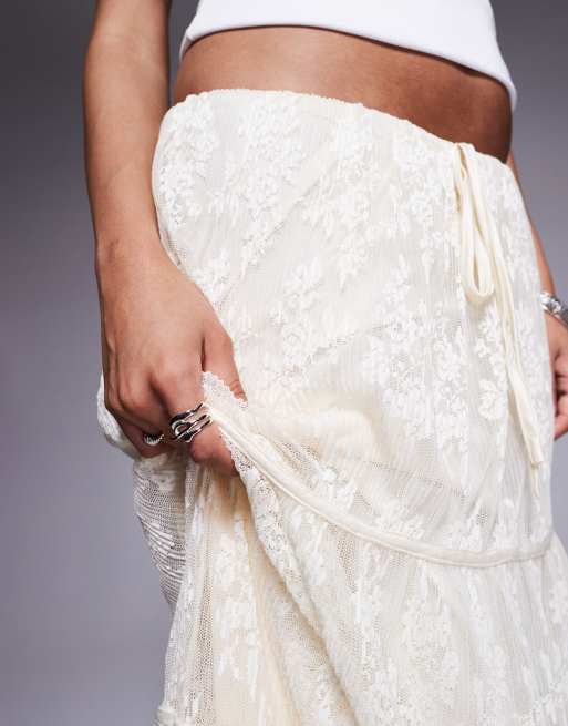 Princess Polly Oh Plisse floral lace tiered maxi skirt in off white
