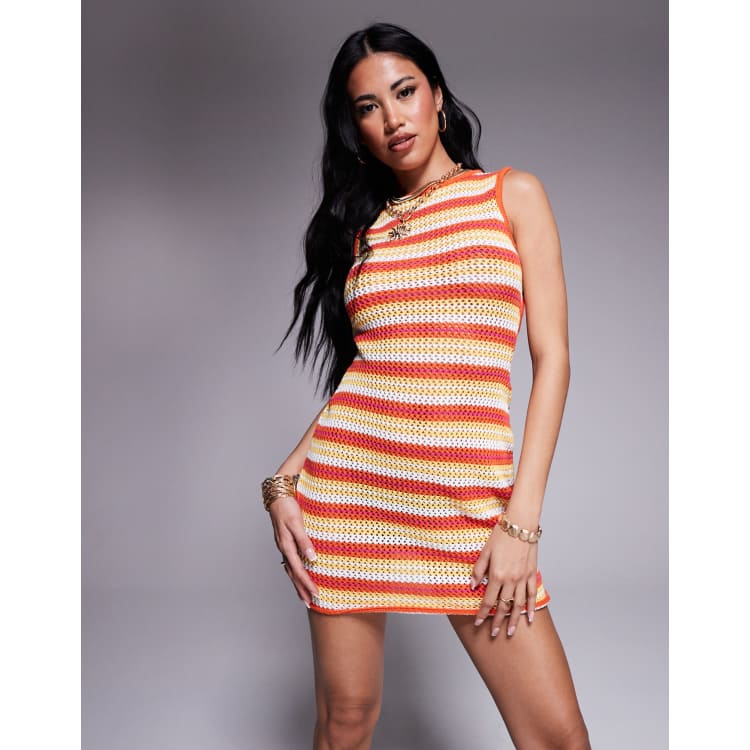 joyful red orange multi stripe tie back mini dress Lulus + Joyful Red Orange Multi Stripe Tie-Back Mini Dress