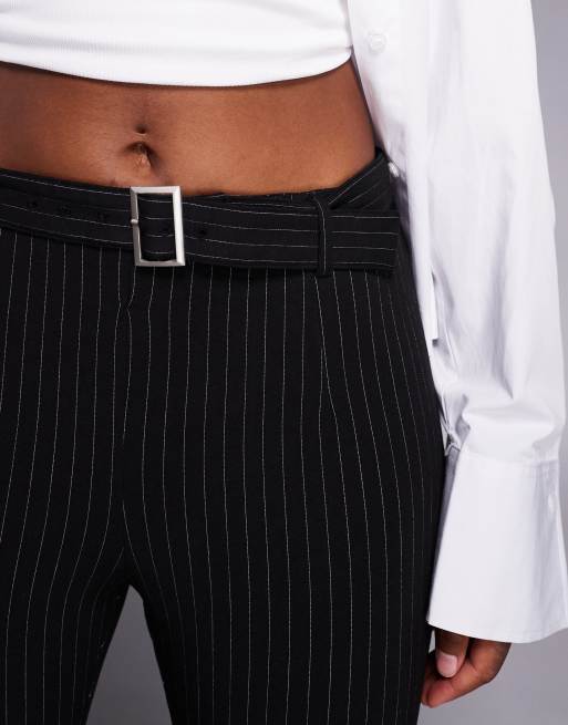Princess Polly Pagano belted flare pants in black pinstripe, 2 of 5