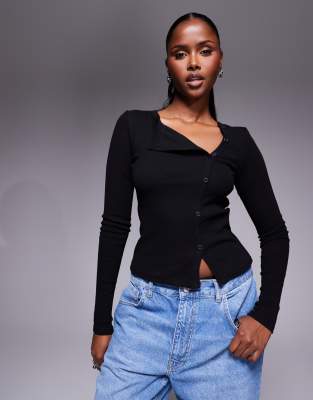Princess Polly Passoni ribbed asymmetric snap detail long sleeve