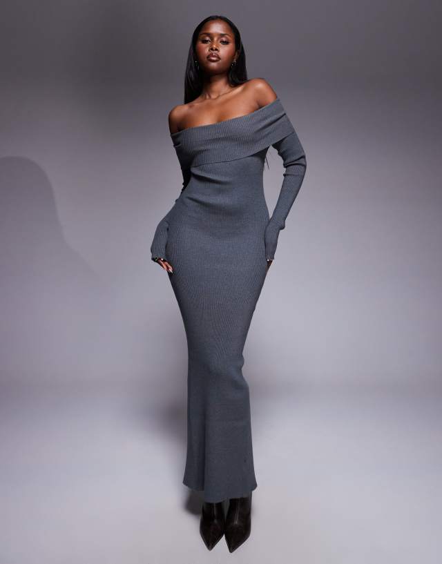 Princess Polly Phylis foldover off the shoulder rib knit back slit