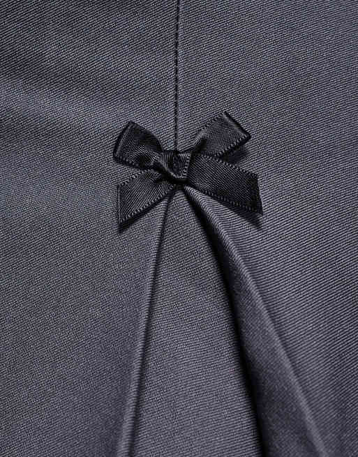 Princess Polly pleated bow detail mini skirt in grey, 3 of 5
