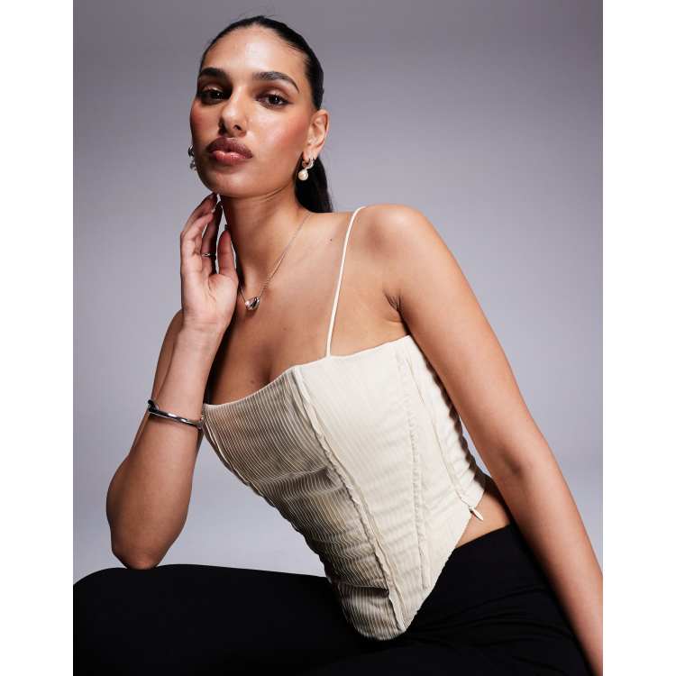 Princess Polly pleated lace up back detail corset top in cream | ASOS