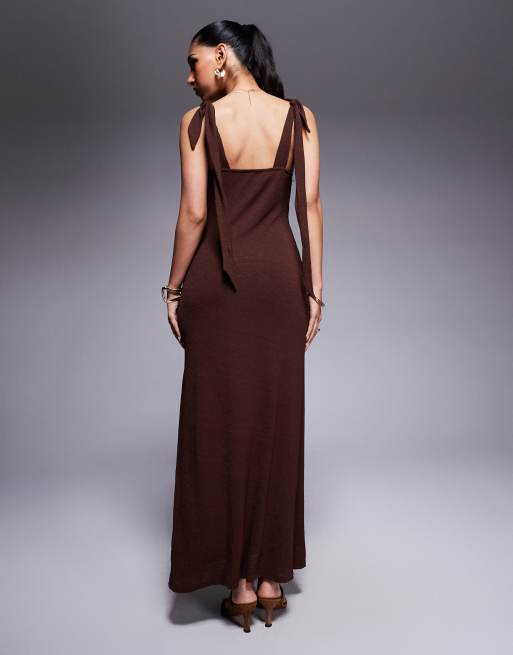 Princess Polly plunge neck ring detail maxi dress in chocolate | ASOS