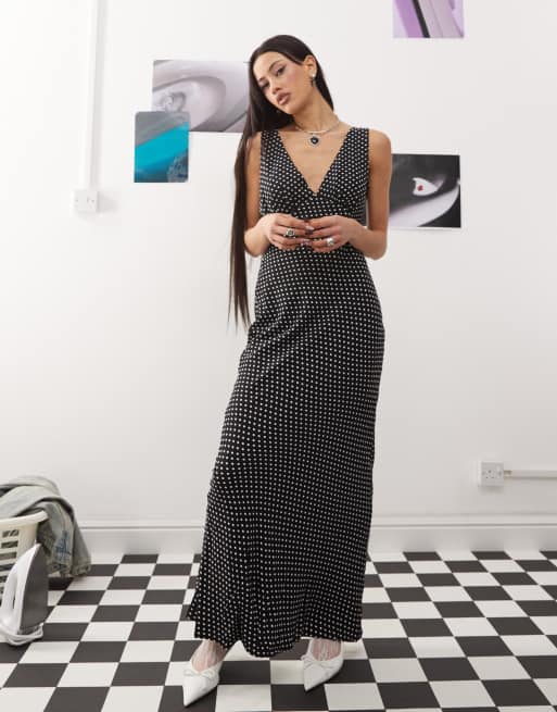 v neck polka dot dress The Navy Lace Ruched Maxi 95% Polyester Womens Next Ecru/Black Polka Dot