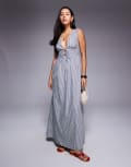 [Princess Polly] Princess Polly Pokey sleeveless deep plunge tie-front maxi dress in black and white stripe-Multi 4 Mono stripe
