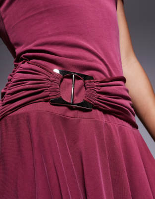 Princess Polly Primadonna Off The Shoulder Metal Hardware Detail Ruffle Hem Open Back Mini Dress In Purple