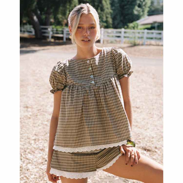 brown plaid dress princess polly Princess Polly Women's Juanette Check Halter Minidress - Natural main image 1