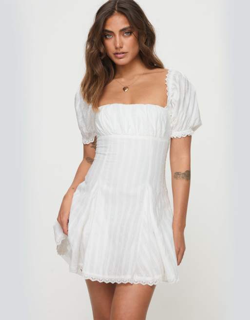 Princess Polly Rabatia puff sleeve lace trim fit & flare mini