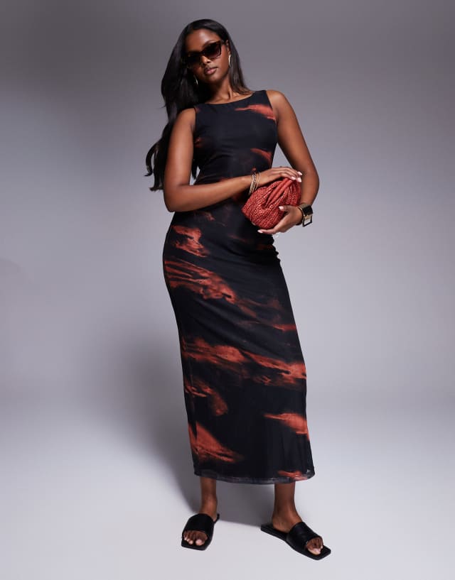 orange and black bodycon dress Princess Polly racerneck maxi in & blurred print 220+ Burgundy Evening Dress