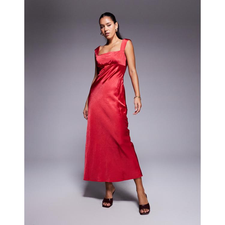 open lace back dress Princess Polly Women's Radioactive Bias Cut Satin Maxi Dress - Red