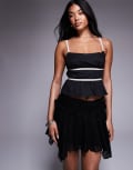 [Princess Polly] Princess Polly Rainier contrast cotton strap tie open back cami top in black 10 BLACK