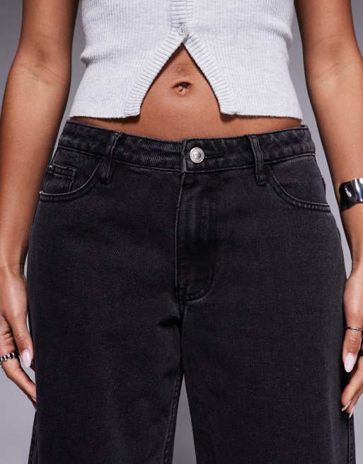 Princess Polly - Ramos - Lavtaljede jeans med vide ben i sort vask, 5 af 5