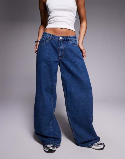 Princess Polly Ramos low rise wide leg jeans in dark blue - view 1